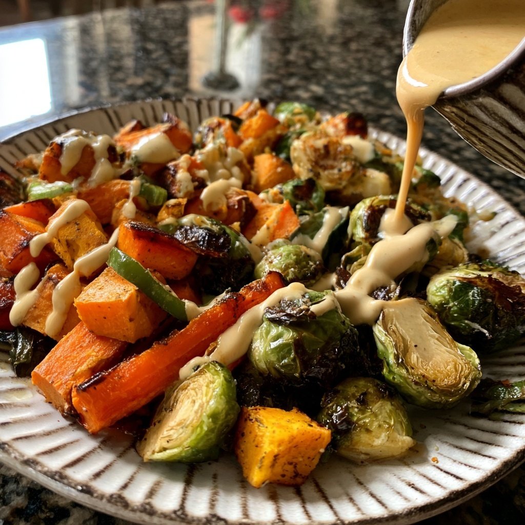 Healthy Dinner Roasted Veggie Tahini Plate