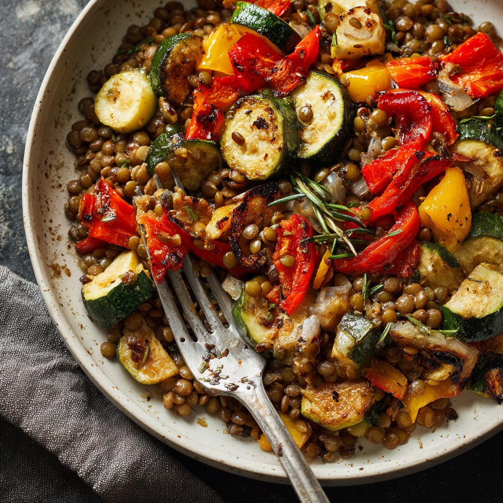 Roasted Veggie Lentil Skillet