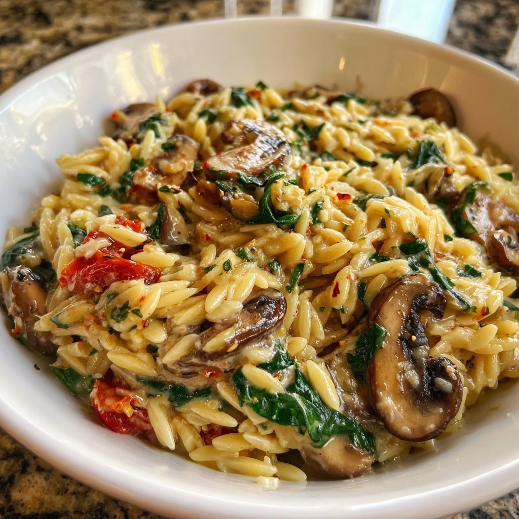 Creamy Mushroom Veggie Orzo