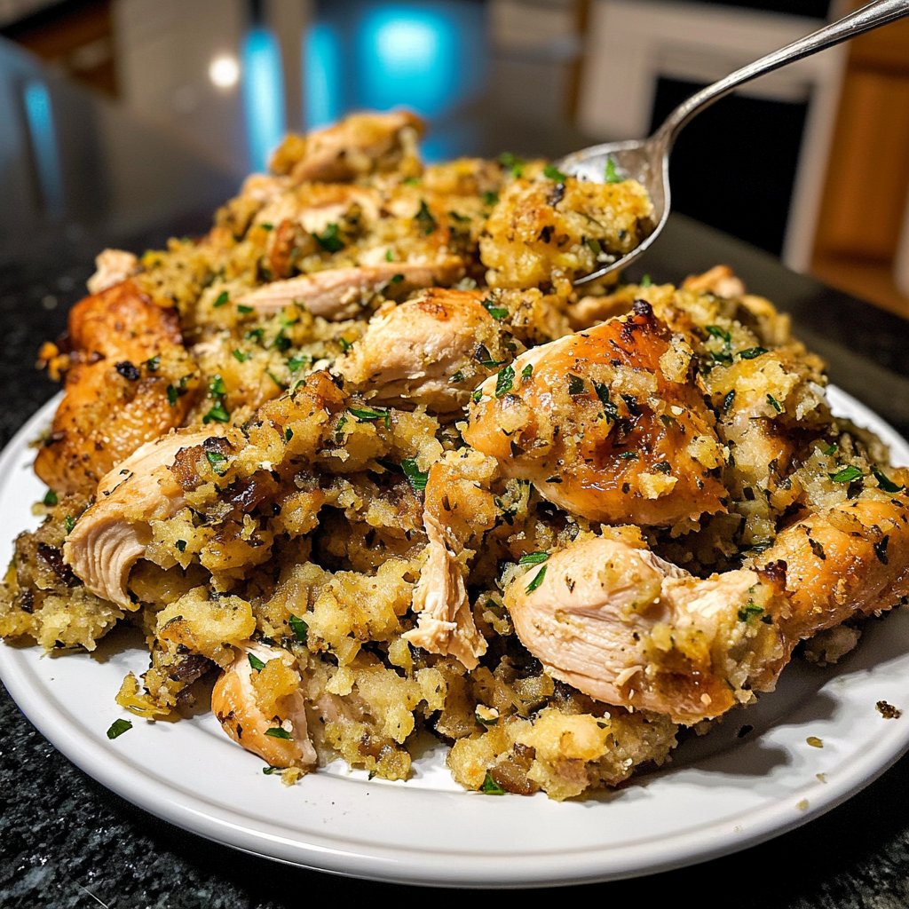 Healthy Crockpot Chicken and Stuffing