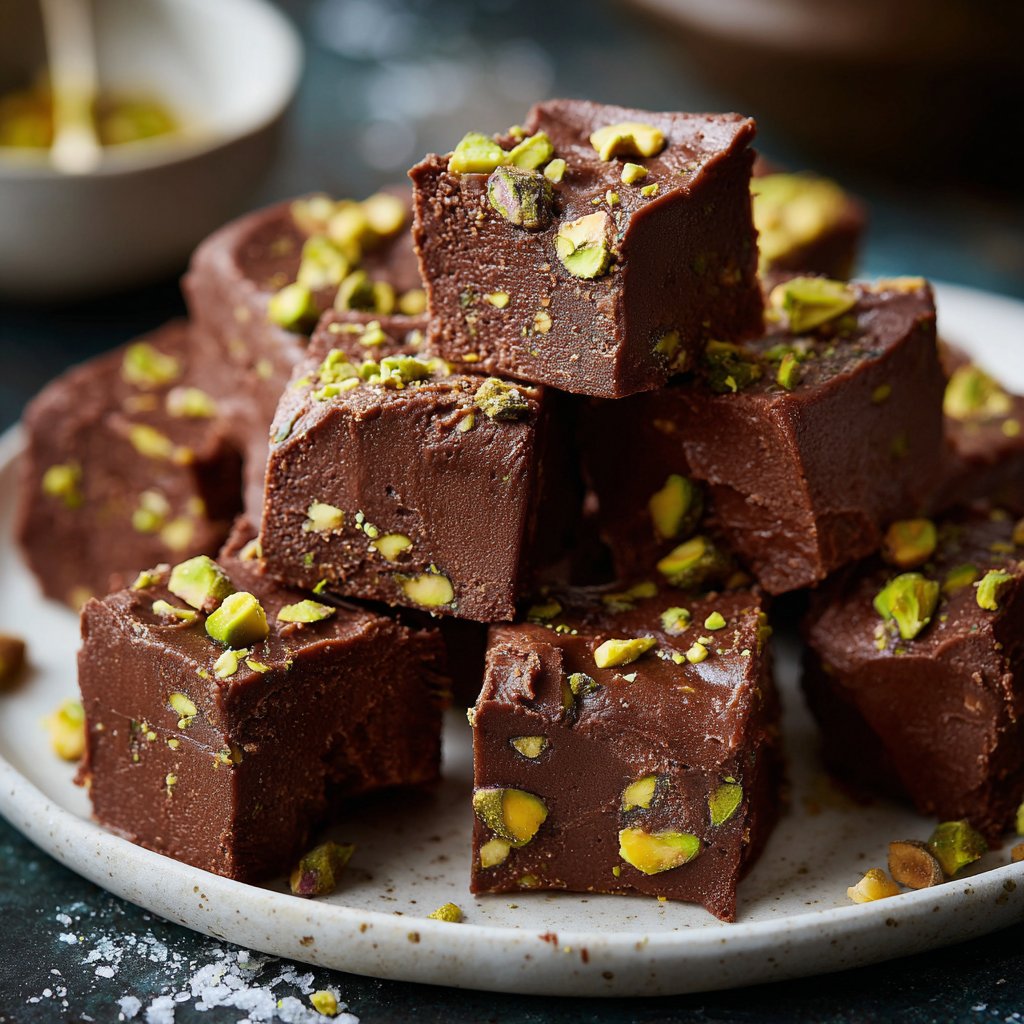 Chocolate Pistachio Fudge Bites