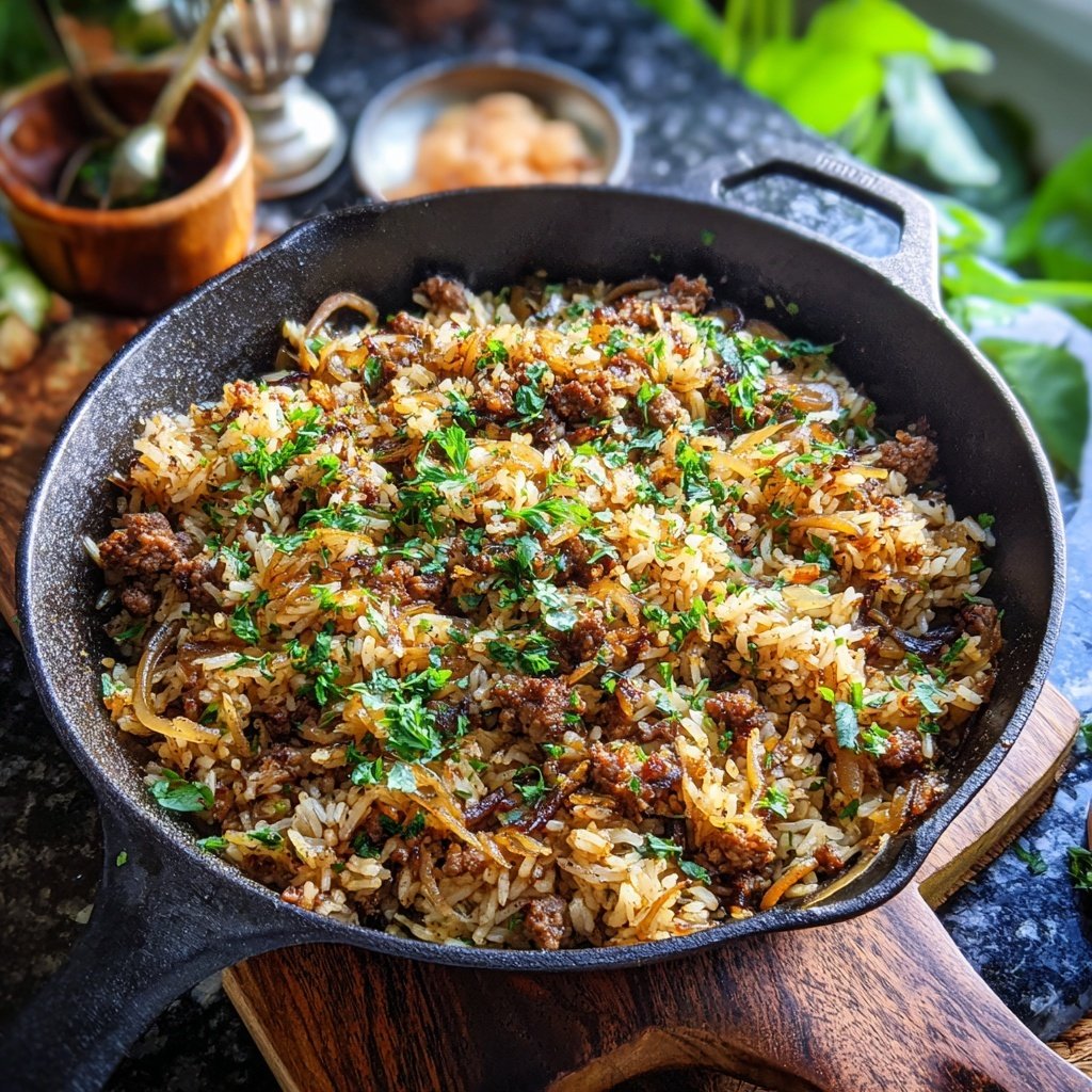 Ground Beef And Onion Rice Skillet